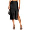 Midi Silk Skirt Women's Spring Summer Satin High Waist Side Split Ruffle A-line Long for Beach Attire Evening Party Prom Gown Reception Holiday Resort Trendy Black L view 1