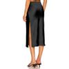 Midi Silk Skirt Women's Spring Summer Satin High Waist Side Split Ruffle A-line Long for Beach Attire Evening Party Prom Gown Reception Holiday Resort Trendy Black L view 3