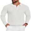 COOFANDY Mens Knit Polo Shirts Long Sleeve Sweater Casual Polo Shirts Lightweight Collared T Shirts, White, X-Large view 1