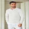 COOFANDY Mens Knit Polo Shirts Long Sleeve Sweater Casual Polo Shirts Lightweight Collared T Shirts, White, X-Large view 2