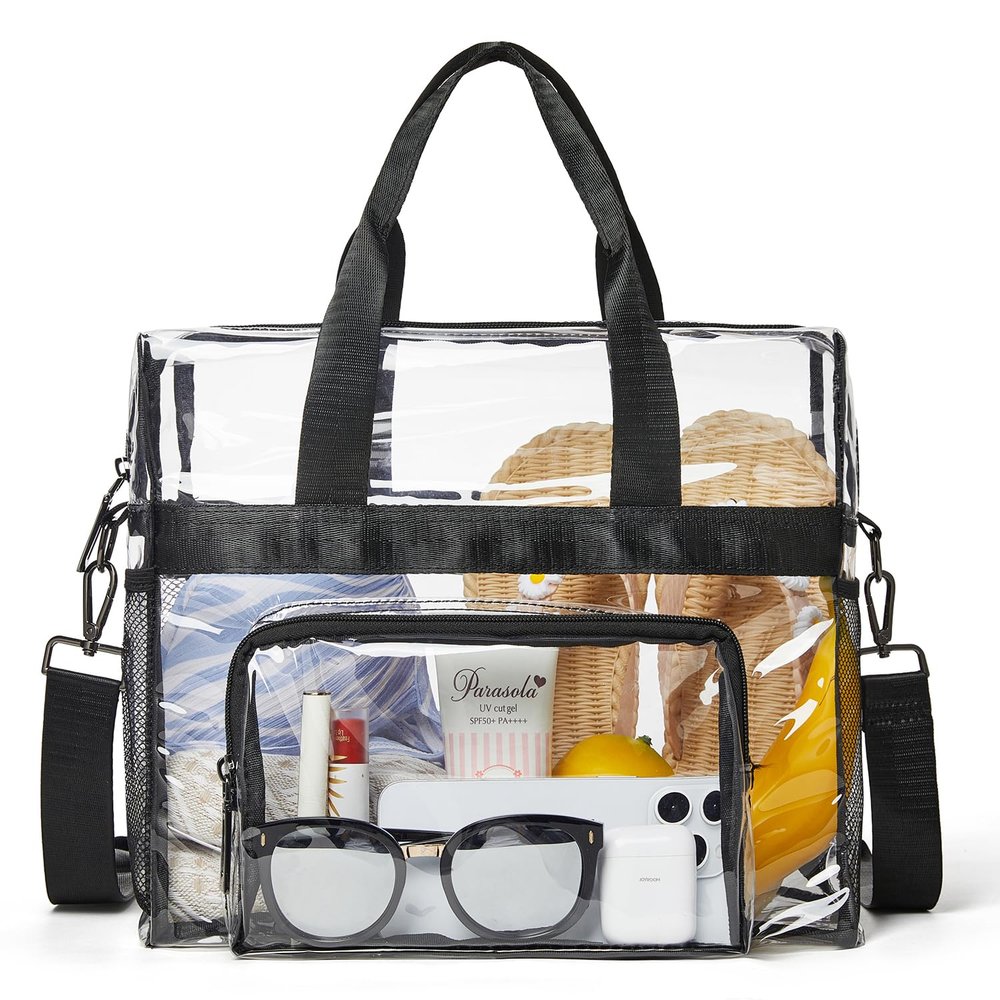 Bluome Clear Bag For Stadium Events 12612 Clear Stadium Bag Crossbody Tote Transparent for Concert Approved Sports,Black