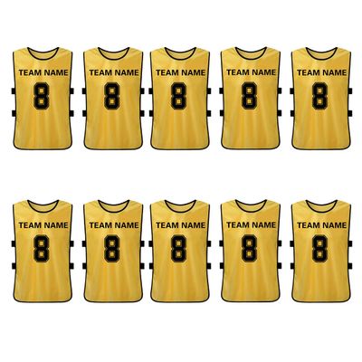 Helewala Customizable Soccer Training Vest - Soccer Bibs Sports Pinnies Soft, Breathable -10 Pcs Pack (US, Alpha, One Size, Regular, Regular, Golden)