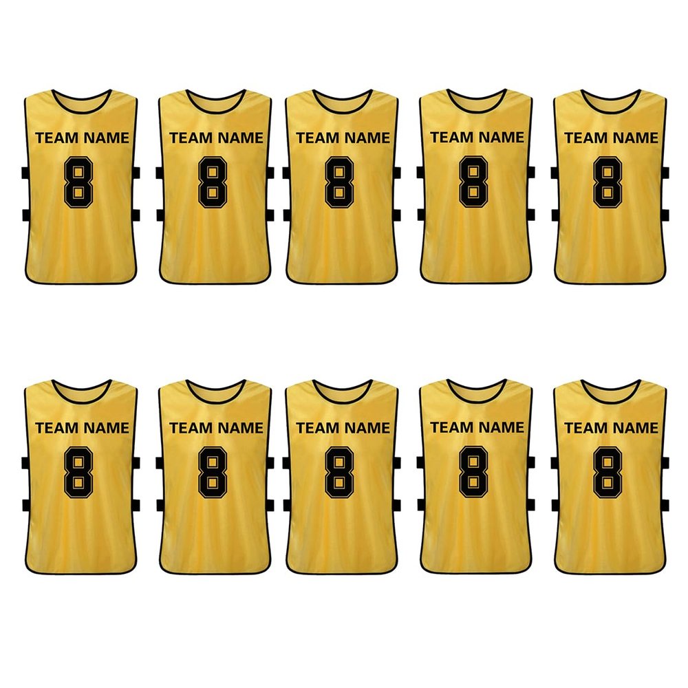 Helewala Customizable Soccer Training Vest - Soccer Bibs Sports Pinnies Soft, Breathable -10 Pcs Pack (US, Alpha, One Size, Regular, Regular, Golden)
