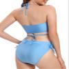 Solid Bikini Set Criss Cross Tie Back Bra 2 Piece Bathing Suit(23019-Blue-L) view 2