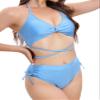Solid Bikini Set Criss Cross Tie Back Bra 2 Piece Bathing Suit(23019-Blue-L) view 3