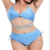 Solid Bikini Set Criss Cross Tie Back Bra 2 Piece Bathing Suit(23019-Blue-L) view 4