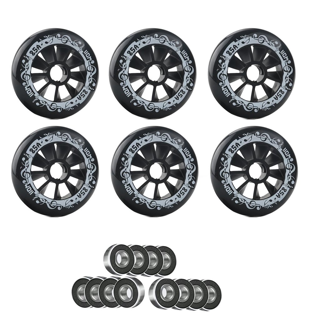 GXBHSP 6 Pack Inline Skate Wheels 90mm 100mm 110mm Inline Wheels Replacemnet with ABEC-9 Bearings 85A Hardness Increased Speed and High-Grip Performance (Black,90mm)