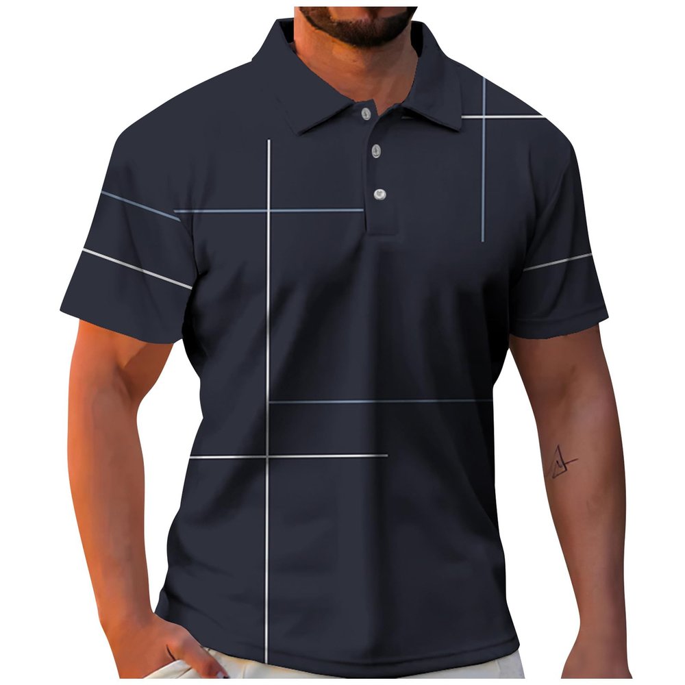 Ymosrh Mens Shirts Short Sleeve, Graphic Summer Polo Tshirts Short Sleeve Lightweight Business Casual Work Golf Shirt Short (XXL, Navy)