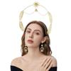 Golden Leaf Moon Star Halo Headpiece & Earrings For Boho Goddess, Bridal Wedding Costume Party Accessories For Women view 1
