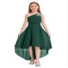 YONGHS Kids Girls One Shoulder Formal Dress Ruched Chiffon High Low Hem Wedding Party Flower Girl Dress Army Green 14 Years view 1