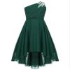 YONGHS Kids Girls One Shoulder Formal Dress Ruched Chiffon High Low Hem Wedding Party Flower Girl Dress Army Green 14 Years view 3