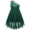 YONGHS Kids Girls One Shoulder Formal Dress Ruched Chiffon High Low Hem Wedding Party Flower Girl Dress Army Green 14 Years view 4