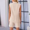 Binmer Women's Casual Sleeveless Blazer Vest Shorts Sets Double Breasted V Neck Office 2 Piece Lounge Matching Outfits Sets Khaki view 3
