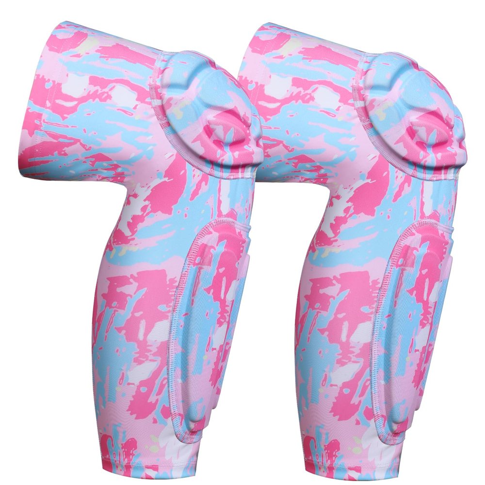 Dialudon Knee Calf Padded Leg Compression Sleeve Thigh Shin Brace Protective Gear for Football Basketball Volleyball Soccer Baseball Tennis Youth Girls Adult Pink 2XL (1 Pair)