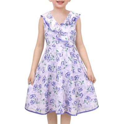 Girls Dress Lavender Floral Ruffle Collar Sleeveless Princess Sundress Size 10