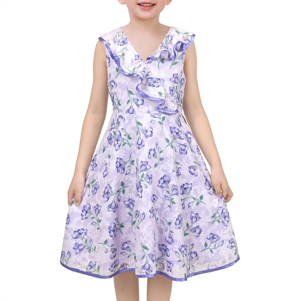 Girls Dress Lavender Floral Ruffle Collar Sleeveless Princess Sundress Size 10