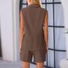 Binmer Women's Casual Sleeveless Blazer Vest Shorts Sets Double Breasted V Neck Office 2 Piece Lounge Matching Outfits Sets Coffee view 3