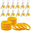 Mini Sports Key Rings & Bracelets Set - 12Pcs Baseball-Themed Wooden Bat Keychains With 12Pcs Silicone Bracelets view 1