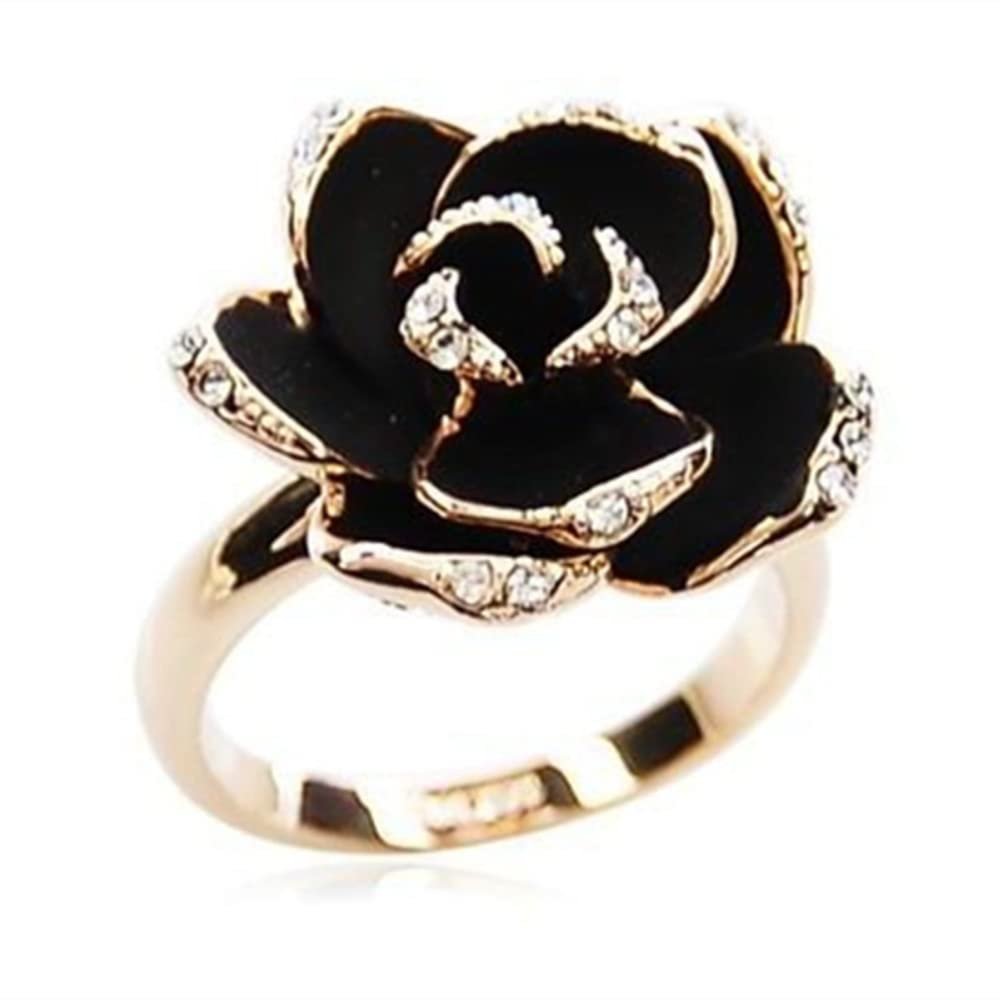 KUAIOUU Rose Flowers Rings Vintage Resizable Finger Rings Valentine's Day Gift Jewelry Open Ring For Women Jewelry