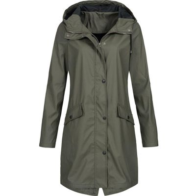 NineFit Basics Rain Coat for Women Waterproof Windproof Rain Jacket Casual Lightweight Hooded Raincoat Drawstring Windbreaker, 3X-Large, 01 Army Green