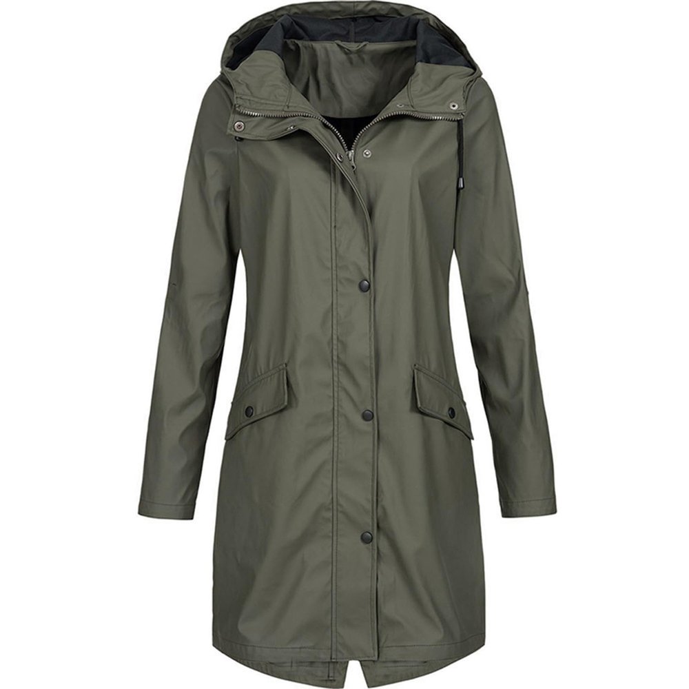 NineFit Basics Rain Coat for Women Waterproof Windproof Rain Jacket Casual Lightweight Hooded Raincoat Drawstring Windbreaker, 3X-Large, 01 Army Green