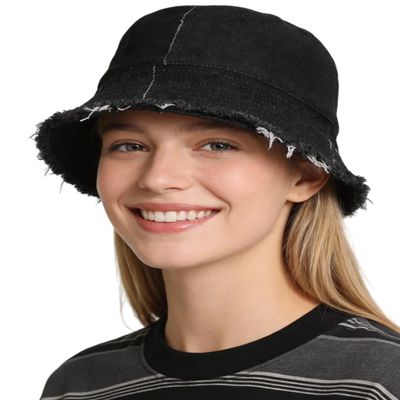 Unisex Bucket Hat Washed Jean Denim Bucket Cap Adjustable Frayed Sun Hats for Women Travel Summer Outdoor Fisherman Cap