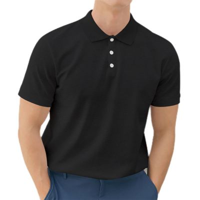 Ymosrh Mens Short Sleeve Solid Color Golf Polo Shirt Fashion Casual Work Collar T-Shirt Business Casual Shirts (M, Black)