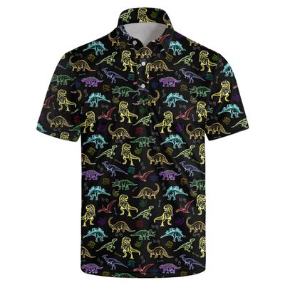 AYUNIX Golf Shirts for Men Neon Dinosaur Polos Shirts Casual Performance Moisture Wicking Short Sleeve Golf Polo Shirts