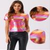 Allegra K Halloween Party Tops for Women's V Neck Short Sleeve Glitter Shiny Metallic Top Large Pink view 2
