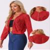 Allegra K Lace Jackets for Women's Stand Collar Zip Up Lightweight Gothic Sheer Baseball Jacket Medium Red view 2