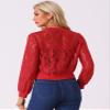 Allegra K Lace Jackets for Women's Stand Collar Zip Up Lightweight Gothic Sheer Baseball Jacket Medium Red view 4