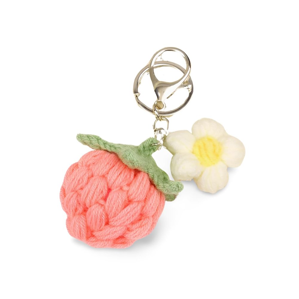 XAM Cute Fashion Handmade Weaving Strawberry Flowers Keychains for Women Creative Bag Key Accessories-Pink