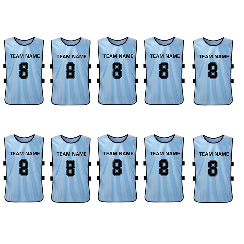 Helewala Customizable Soccer Training Vest - Soccer Bibs Sports Pinnies Soft, Breathable -10 Pcs Pack (US, Alpha, One Size, Regular, Regular, Blue)