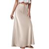 Long Silk Skirt Women's Spring Summer Satin Silk High Waist Drawstring Ruffle A Line Long Maxi Skirt Tulip Satin Skirt for Beach Attire Evening Party Prom Gown Reception Holiday Swing Skirt Beige L view 1