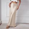 Long Silk Skirt Women's Spring Summer Satin Silk High Waist Drawstring Ruffle A Line Long Maxi Skirt Tulip Satin Skirt for Beach Attire Evening Party Prom Gown Reception Holiday Swing Skirt Beige L view 2
