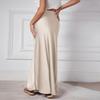 Long Silk Skirt Women's Spring Summer Satin Silk High Waist Drawstring Ruffle A Line Long Maxi Skirt Tulip Satin Skirt for Beach Attire Evening Party Prom Gown Reception Holiday Swing Skirt Beige L view 3