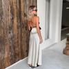 Long Silk Skirt Women's Spring Summer Satin Silk High Waist Drawstring Ruffle A Line Long Maxi Skirt Tulip Satin Skirt for Beach Attire Evening Party Prom Gown Reception Holiday Swing Skirt Beige L view 4