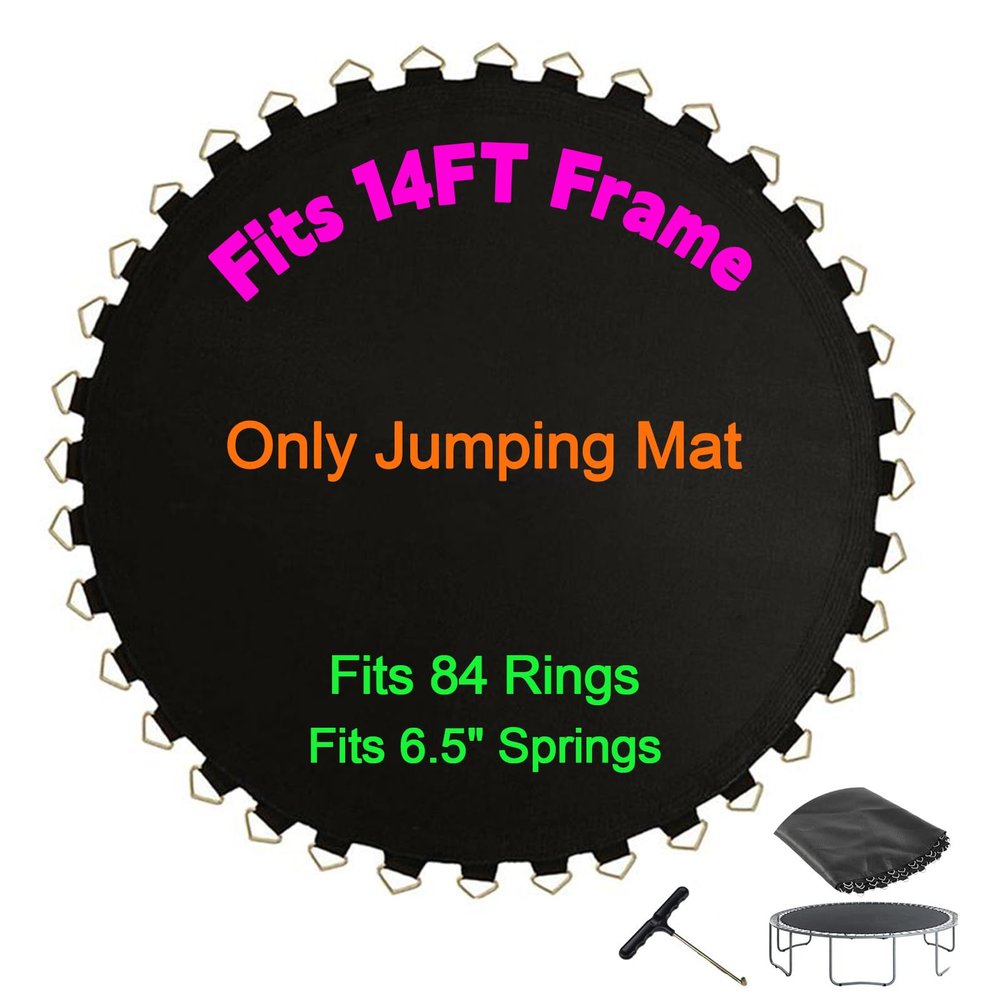 JIUYEKEW Replacement Mat Trampoline, Fits 14FT Round Trampoline Frame, Using 6.5inch Springs, Black