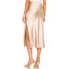 Midi Silk Skirt Women's Spring Summer Satin High Waist Side Split Ruffle A-line Long for Beach Attire Evening Party Prom Gown Reception Holiday Resort Trendy Beige M view 3