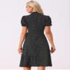 Allegra K Vintage Dresses for Women's Peter Pan Collar Puff Sleeve Heart Print Ruffled Dress Small Black view 3