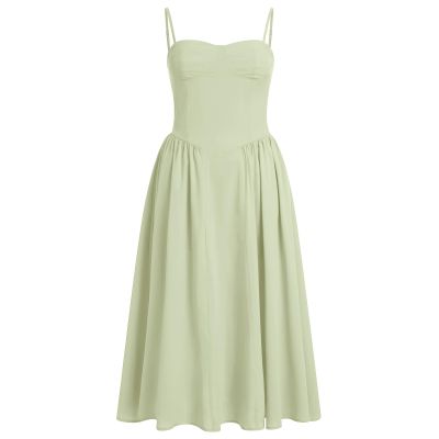 OMEWEE Women Spaghetti Strap Dress Sleeveless Low Cut Bustier Long Dress with Pockets Women's Y2k Maxi Dress Summer Boho Dress Womens Corset Dress Beach Sundress Bodycon Long Flowy Dresses Green S