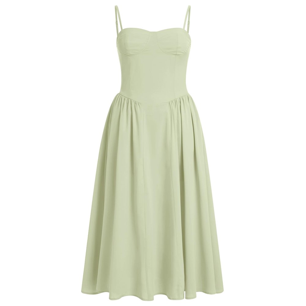 OMEWEE Women Spaghetti Strap Dress Sleeveless Low Cut Bustier Long Dress with Pockets Women's Y2k Maxi Dress Summer Boho Dress Womens Corset Dress Beach Sundress Bodycon Long Flowy Dresses Green S