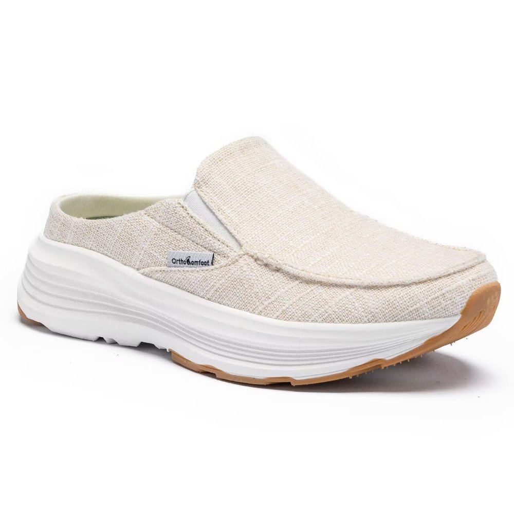 Women's Orthopedic Slip On Slippers Walking Shoes: Women Working Clogs Shoes for Foot and Heel Pain, Supportive Casual Loafers for Outdoor, Soft Slip-On Dress with Elastic/Bungee Beige Size 6