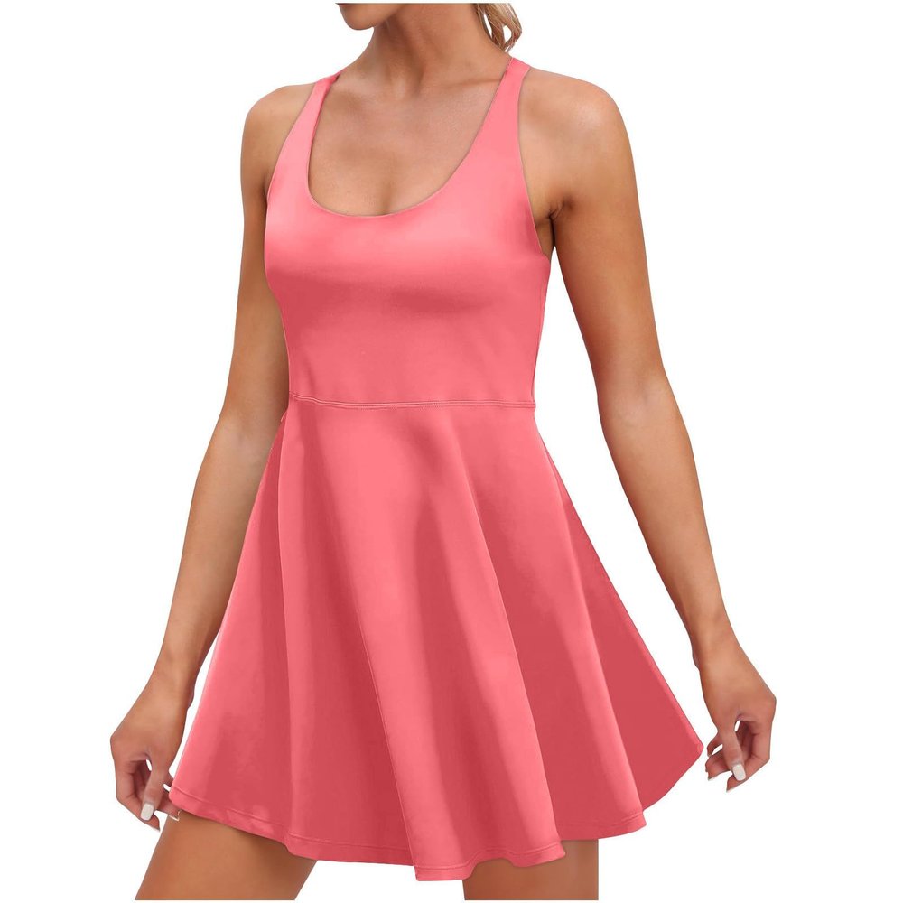 QXQYGRZ Tennis Athletic Dress with Built-in Shorts & Bra Womens Short Dress Workout Golf Exercise Dresses Outfits for Women