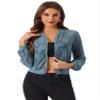 Allegra K Lace Jackets for Women's Stand Collar Zip Up Lightweight Gothic Sheer Baseball Jacket X-Large Blue Grey