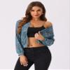 Allegra K Lace Jackets for Women's Stand Collar Zip Up Lightweight Gothic Sheer Baseball Jacket X-Large Blue Grey view 4