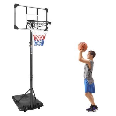 Portable Basketball Hoop Goals Outdoor System, 7Ft Adjustable Junior Basketball Stand Freestanding w/Stable Base & Wheels, Basketball Court for Indoor/Outdoor, After-School Entertainment (Black)