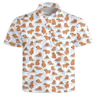 AYUNIX Golf Shirts for Men Capybara Print Polo Shirts Performance Golf Polo Shirts Short Sleeve Quick Dry Golf Outfits