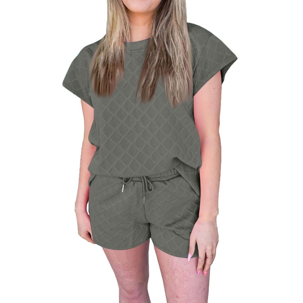 2 Piece Outfits for Women Lightweight Matching Lounge Sets Shorts Pajama Set for Women Soft Casual Lounge Sets Short Sleeve 2 Piece Outfits with Pockets Matching Shorts Vacation Beach Sets