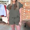 2 Piece Outfits for Women Lightweight Matching Lounge Sets Shorts Pajama Set for Women Soft Casual Lounge Sets Short Sleeve 2 Piece Outfits with Pockets Matching Shorts Vacation Beach Sets view 2